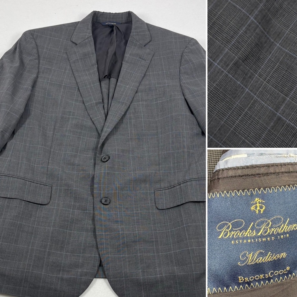 Brooks Brothers Madison BrooksCool Grey Glen Plaid Blazer Full‎ CanvasMens 42R